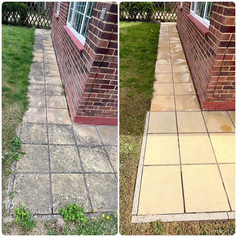 Jet washing in Walton-on-Thames – pressure washing moss and algae from a block-paved driveway